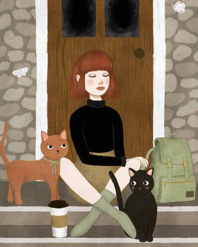 少女与猫咪 ~ 加拿大插画师annya karina marttinen作品