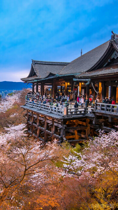 漫游日本京都清水寺全名为音羽山清水寺,是著名的赏枫及赏樱景点,与