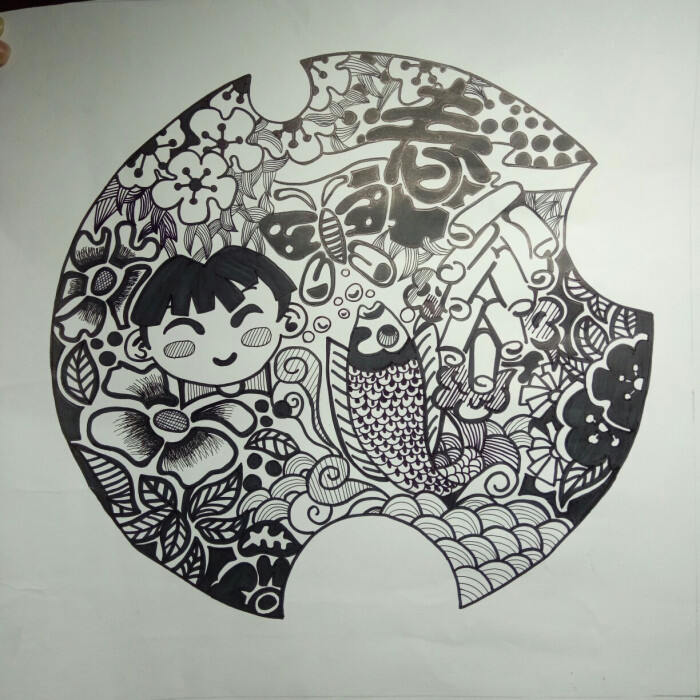 黑白装饰画 儿童画 线描画