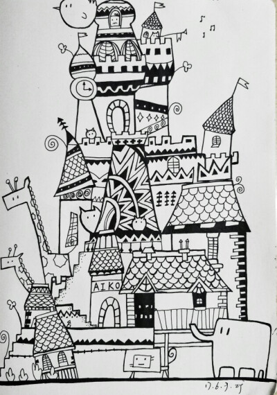 城堡动物线描画