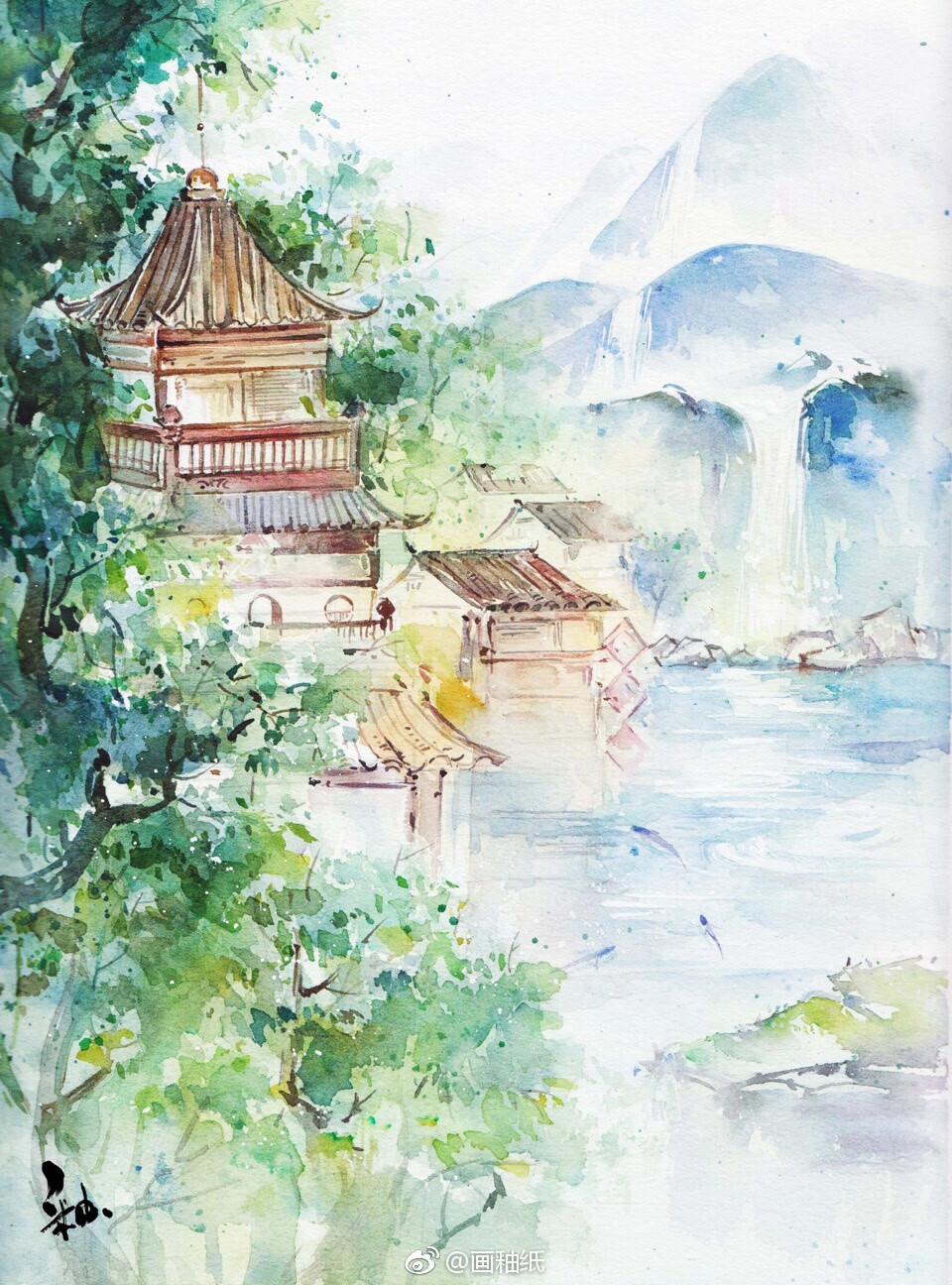 古韵风景作者画釉纸