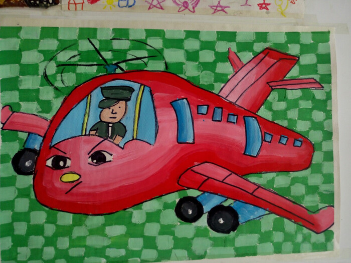 儿童画 水粉画 飞行员