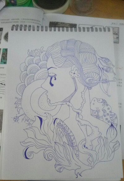 笔筒手绘线描画