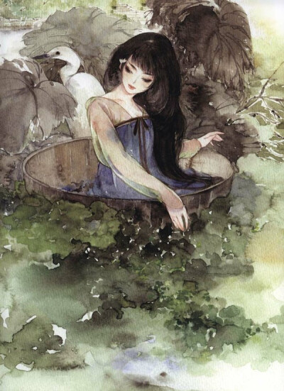 【侵删】《花女词》呀呀水彩仕女诗画集作者:呀呀