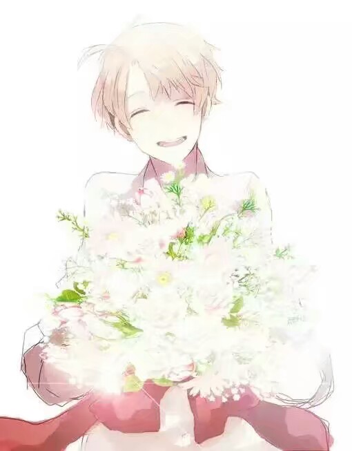 动漫男头 捧花 少年