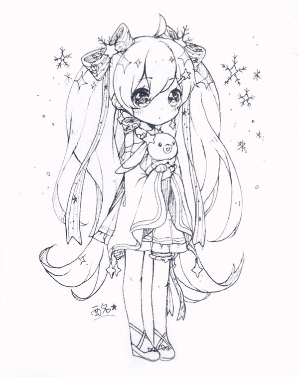 线稿 初音未来 动漫 少女 手绘 插画 可爱 头像