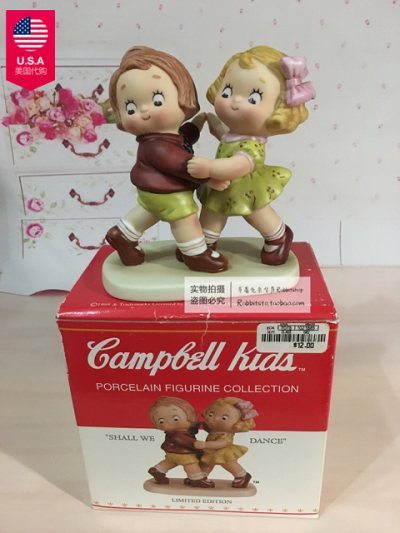 二手 古董番茄汤娃娃 campbell soup 小斜眼 陶瓷摆件 跳舞●现货