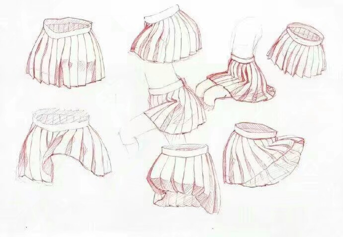日系百褶裙的画法,各种撩起,小姐姐的大白腿_(:з」∠)