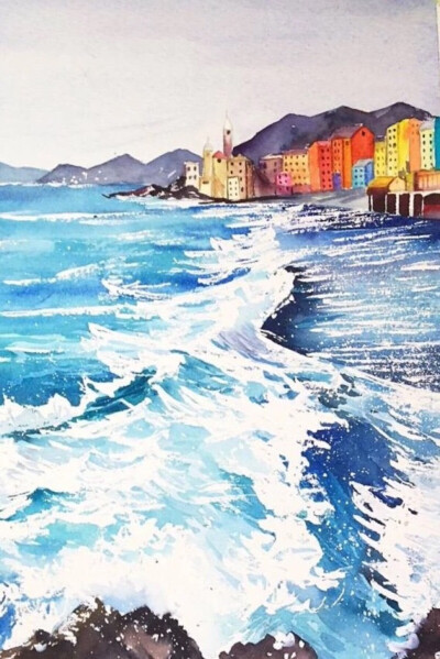 送你一张小卡片～插画 艺术 水粉 水彩 彩铅 风景画 海景