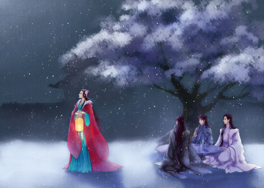 古风 壁纸 插画 雪夜