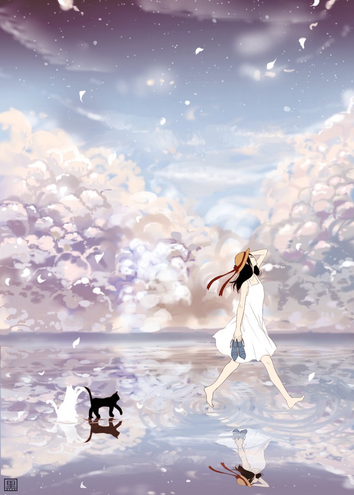 穿裙子的二次元女生绘画图片