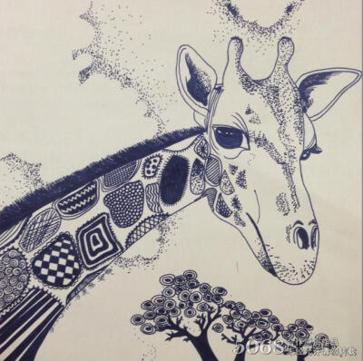 漂亮的长颈鹿动物线描画作品展示