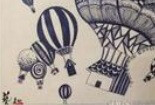 热气球上的小屋,关于梦想的儿童线描作品
