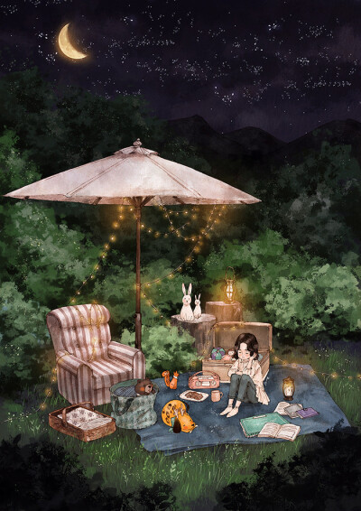 月夜的花园,微微的晚风,草虫的鸣声和收音机的乐韵…令夏日的浮躁归于