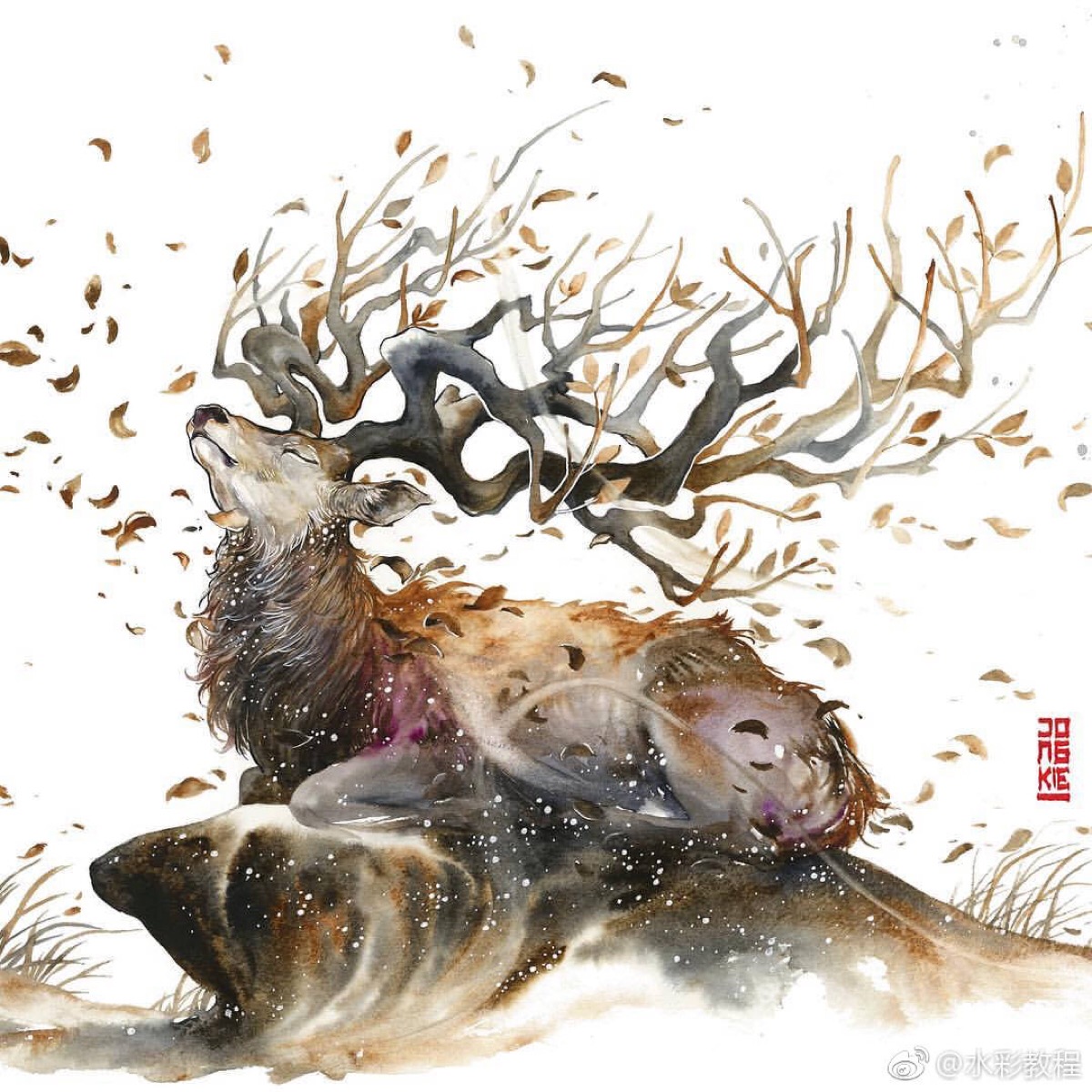绘制的21张关于鹿的水彩作品|纯艺术|水彩|Moogu_蘑菇 - 原创作品 - 站酷 (ZCOOL)