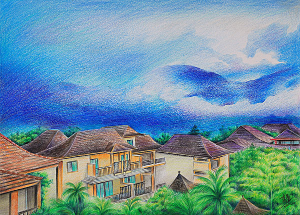 彩铅风景手绘插画