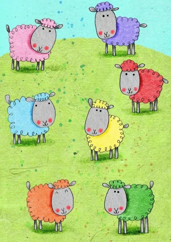 儿童画～彩色绵羊