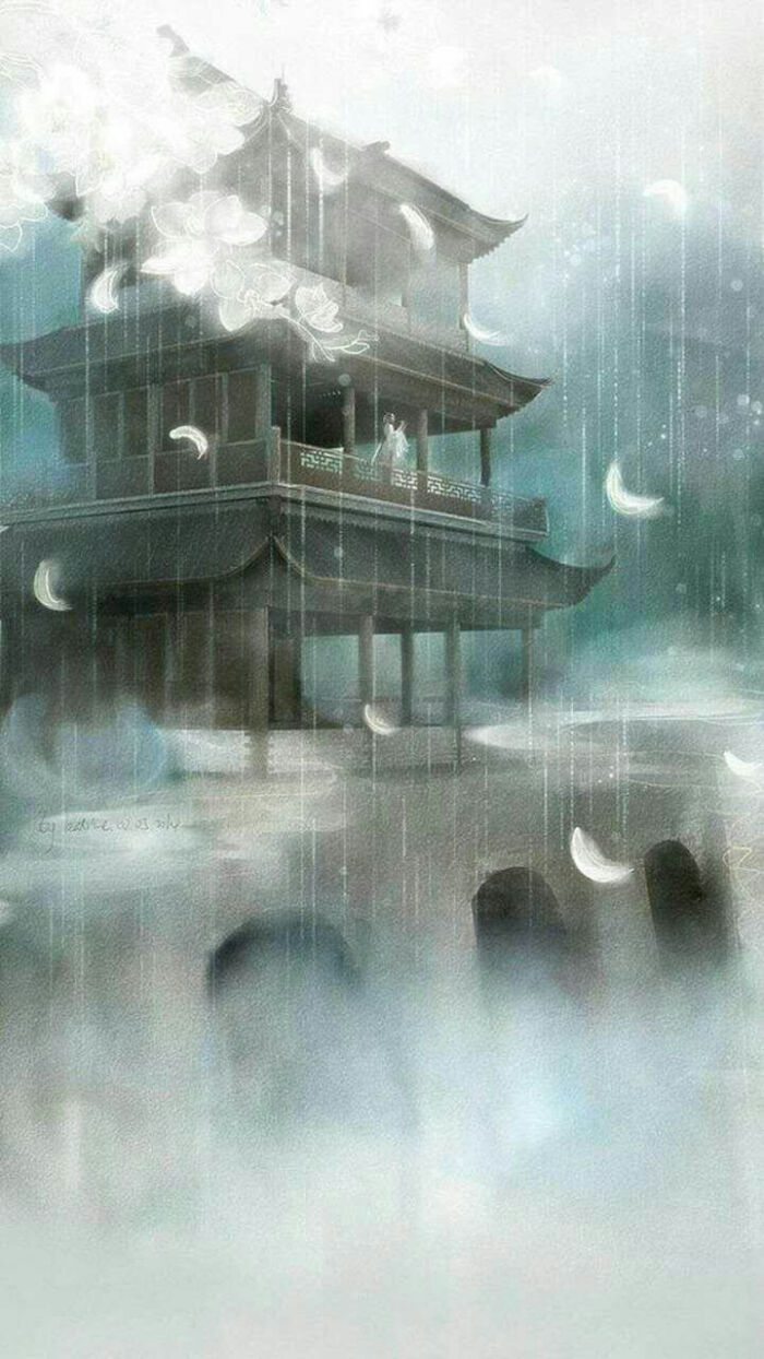 古风 烟雨蒙蒙 意境 风景 手绘