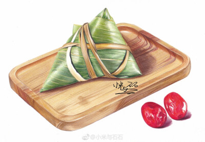 彩铅手绘――粽子(作者:@小米与石石)