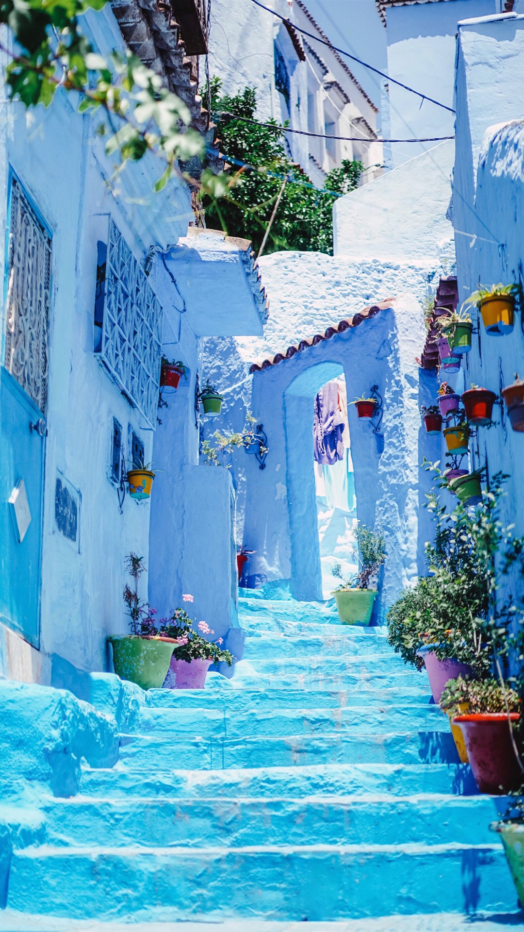 唯美蓝色调希腊风格建筑手机壁纸