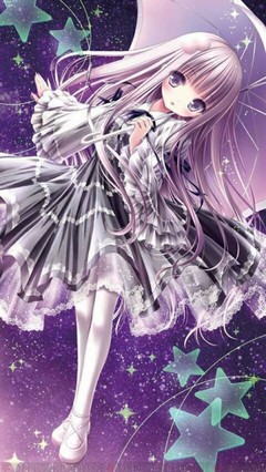 月夜茶会 长发 齐刘海 洋装 洛丽塔 打伞 萝莉 可爱 梦幻 星空