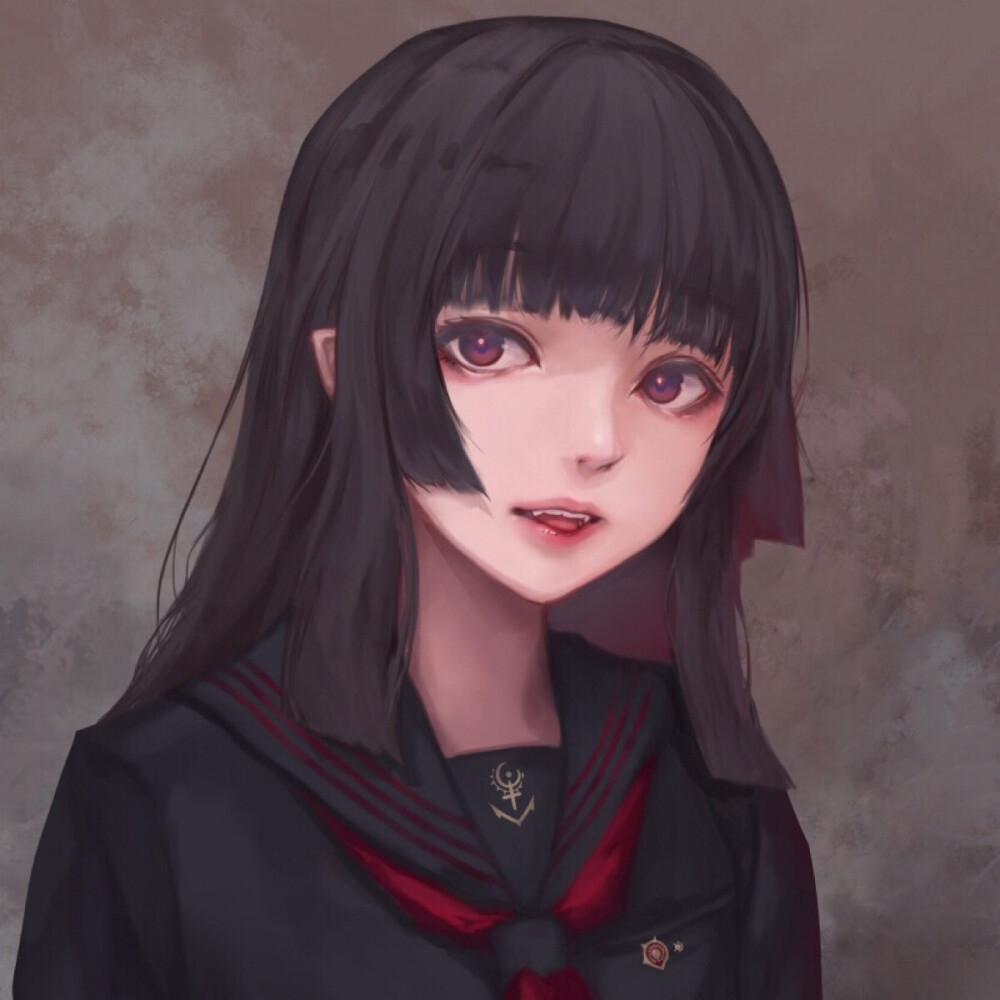 长发 女孩 卡通 头像 暗黑