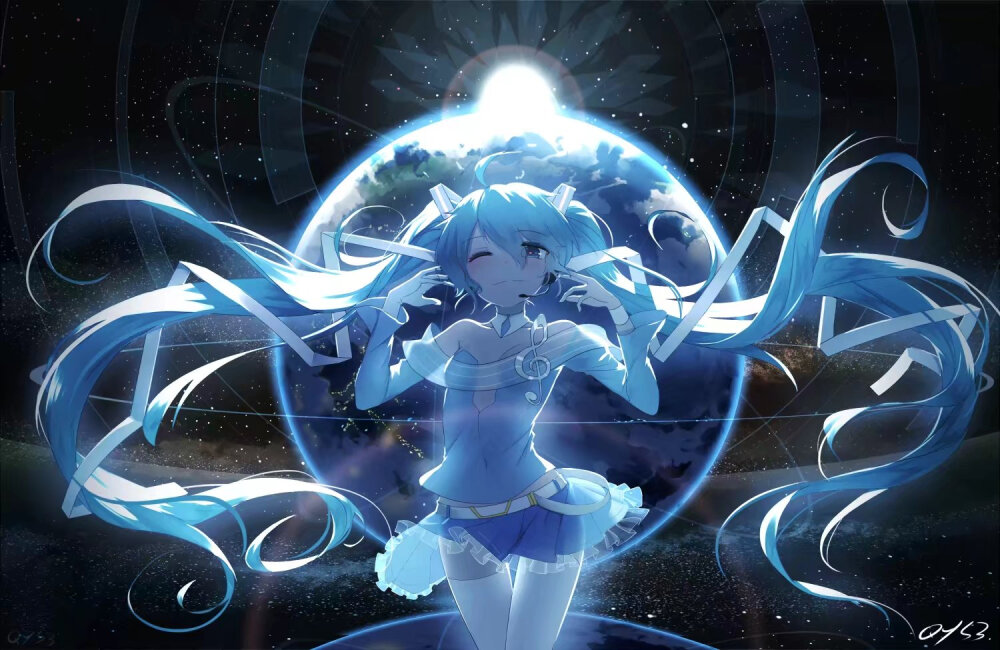 (*σ`)σ初音未来唯美可爱夜空电脑壁纸插画
