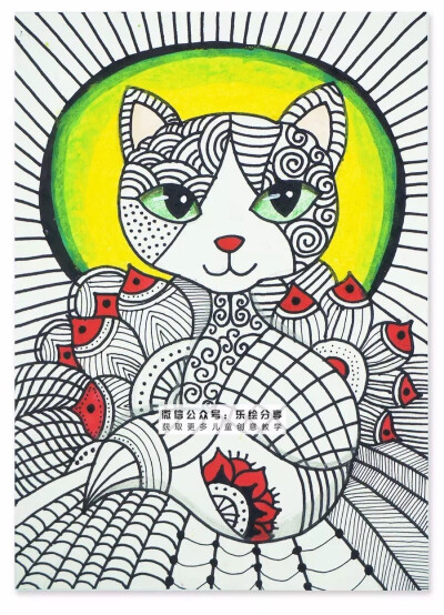 猫咪 儿童画 单色画