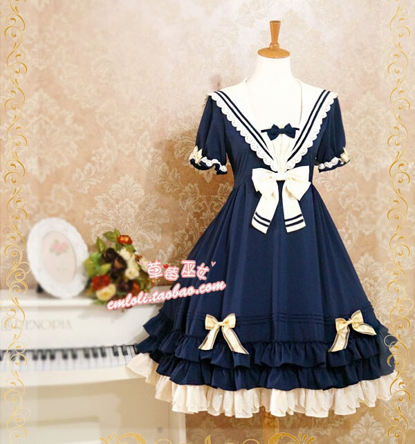 lolita连衣裙洛丽塔洋装夏日海军服学院风日常公主裙软妹蓬蓬裙