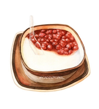 【小食刻】水彩 手绘 绘画 插画 美食 甜品 红豆双皮奶
