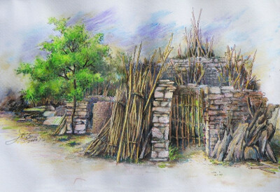 点赞  评论  《彩铅风景绘》彩铅|手绘|插画|风景|方块小鱼 - 临摹