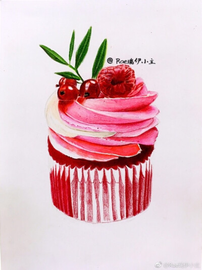 彩铅手绘##纸上彩铅# 170929 【红丝绒杯子蛋糕】