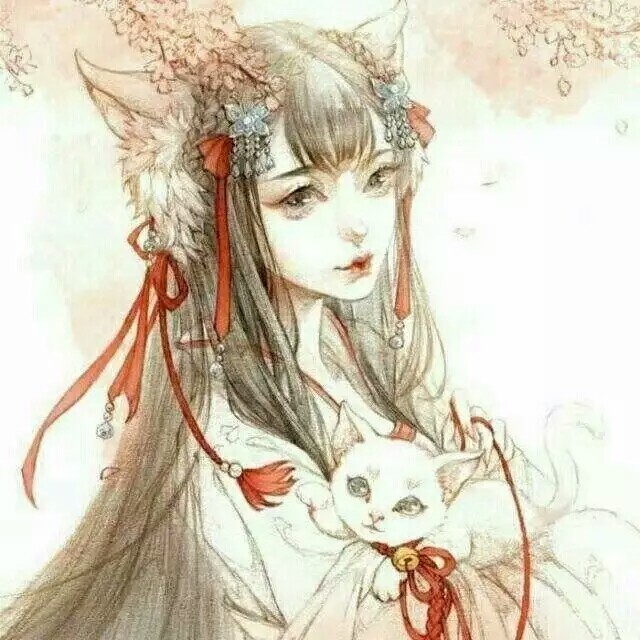 长发 女孩 卡通 头像 古风