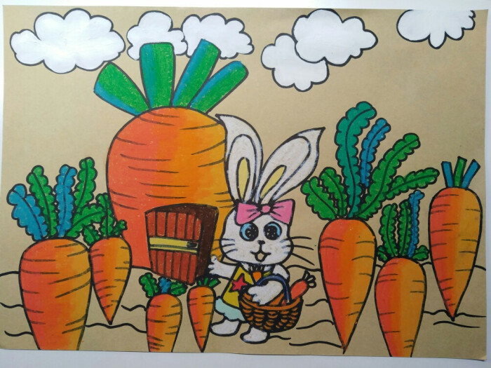 籽米美术原创兔子之胡萝卜房子儿童画