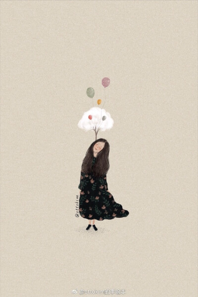 淋雨的棉花糖唯美 意境 插画 女生头像 高清壁纸 卡通壁纸