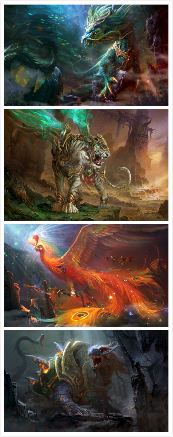 四大神兽是古代中国传说的神兽分别为青龙,白虎,朱雀,玄武,属于古代