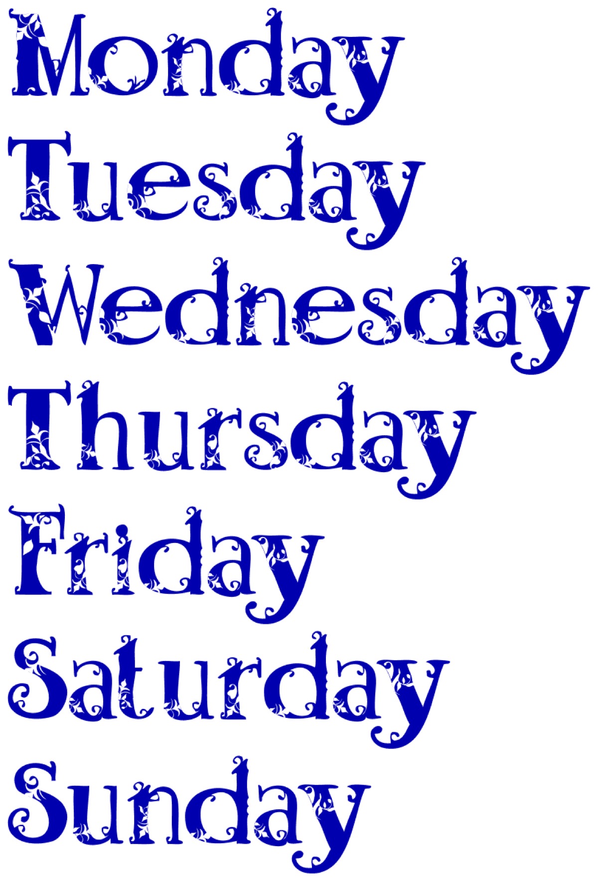 英文艺术字 星期 手账可用