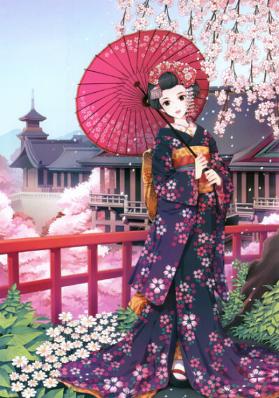 日本和服樱花