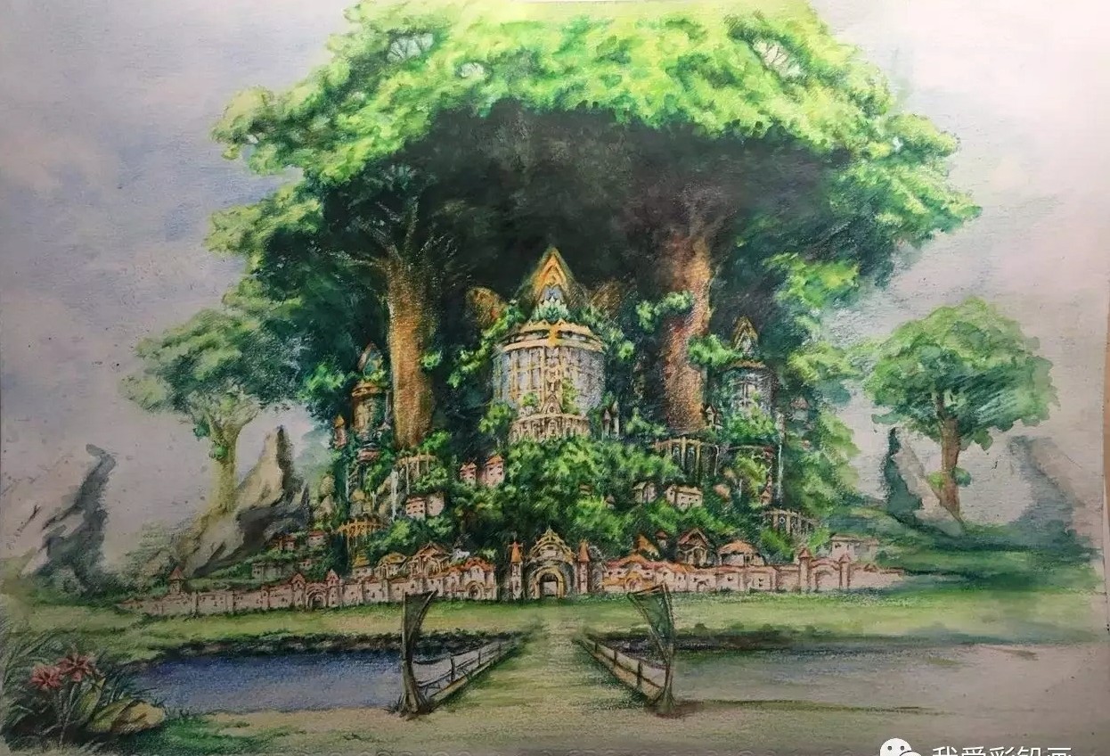 彩铅风景手绘插画