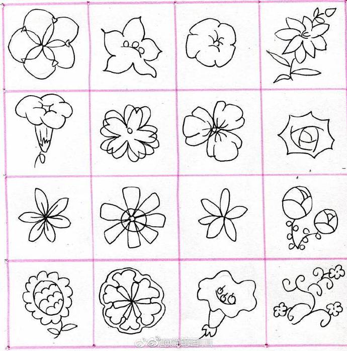 简笔画花朵绘画素材小合集，一起来画小花花…-堆糖，美好生活研究所
