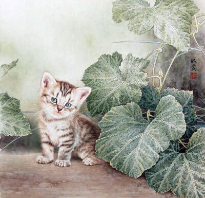 邢诚爱工笔画~猫