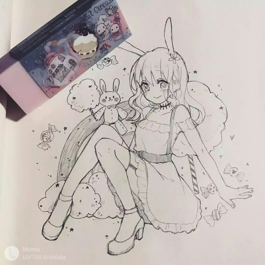 马克笔 动漫 手绘 少女 头像 壁纸 黑白 插画 画师:mumu [侵权致歉]