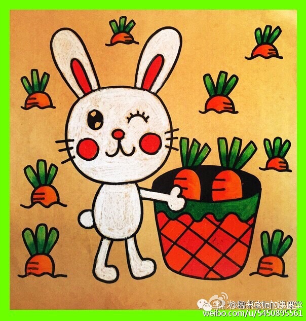 儿童画.小兔收萝卜
