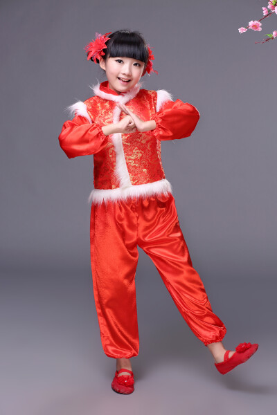 元旦圣诞节儿童演出服装男女童喜庆民族舞秧歌舞表演服幼儿舞蹈服