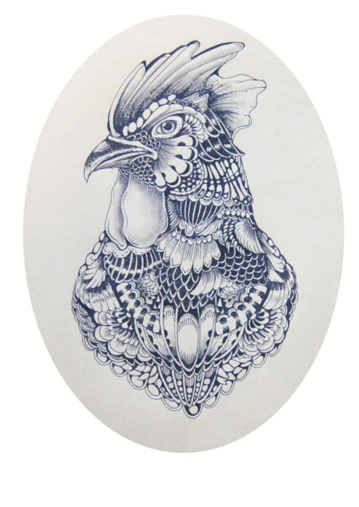 黑白装饰涂鸦插画之十二生肖——鸡