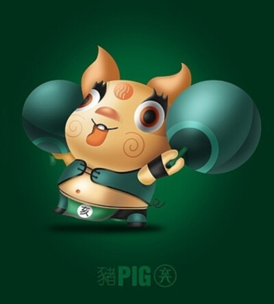 五行配色版十二生肖插画——亥猪