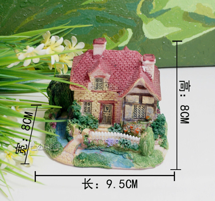 小房子小屋别墅欧式建筑模型摆件树脂城堡苔藓微缩景观中号满包邮