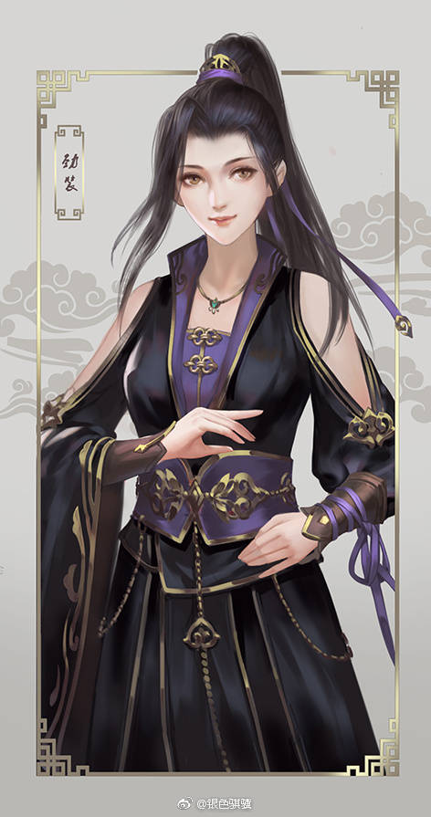 手绘古风黑衣女子画师:银色骐骥