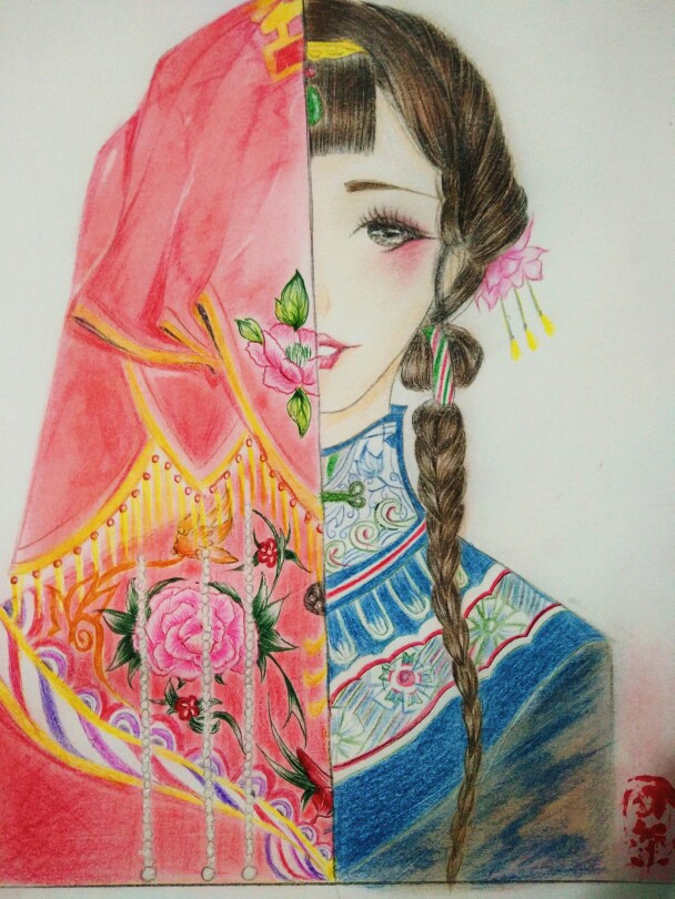 古风,花嫁,手绘,插画