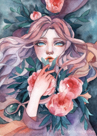 少女 花 菲律宾插画艺术家margaret morales水彩人物插画作品